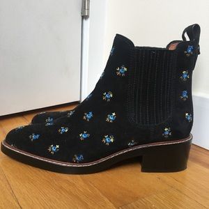 Coach Suede Black Booties with flowers